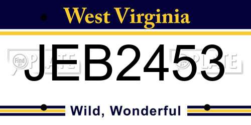 JEB2453 West Virginia License Plate