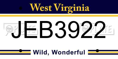JEB3922 West Virginia License Plate