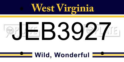 JEB3927 West Virginia License Plate