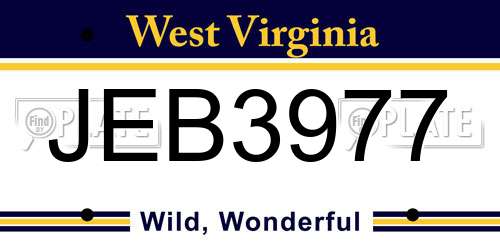 JEB3977 West Virginia License Plate