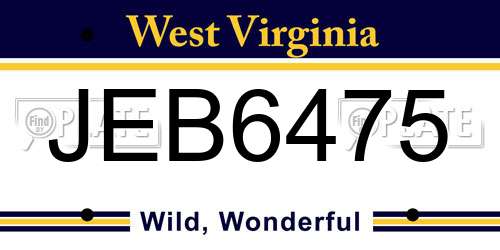 JEB6475 West Virginia License Plate