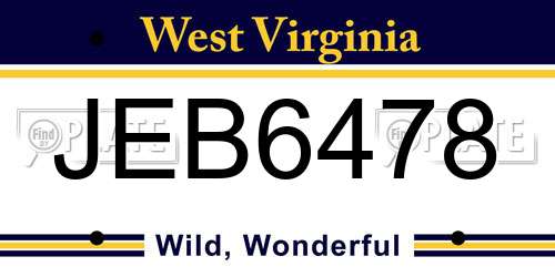 JEB6478 West Virginia License Plate