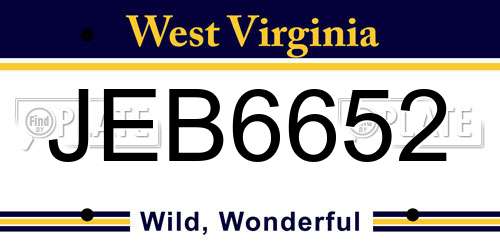JEB6652 West Virginia License Plate