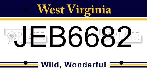 JEB6682 West Virginia License Plate