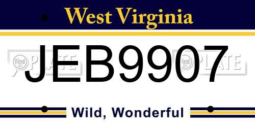 JEB9907 West Virginia License Plate