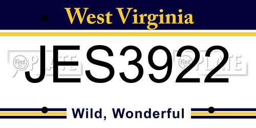 JES3922 West Virginia License Plate