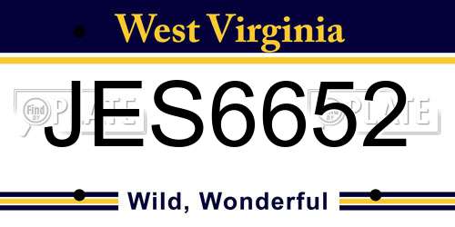 JES6652 West Virginia License Plate