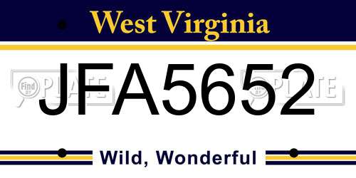 JFA5652 West Virginia License Plate