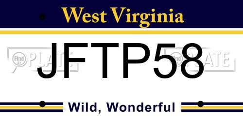 JFTP58 West Virginia License Plate