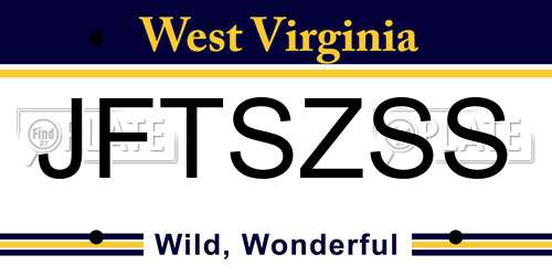 JFTSZSS West Virginia License Plate