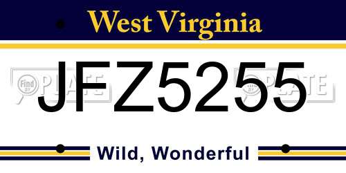 JFZ5255 West Virginia License Plate