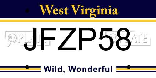 JFZP58 West Virginia License Plate
