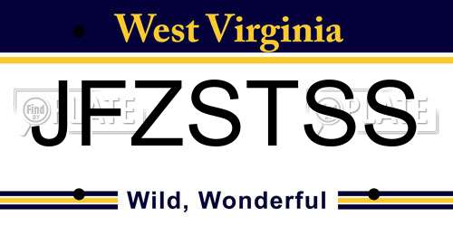 JFZSTSS West Virginia License Plate