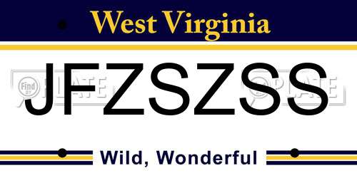 JFZSZSS West Virginia License Plate