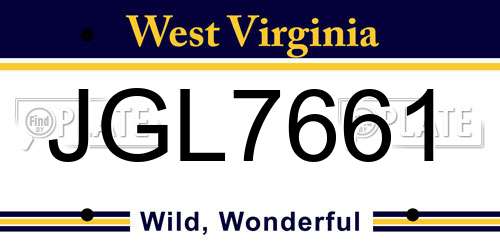 JGL7661 West Virginia License Plate
