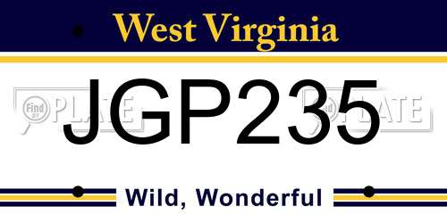 JGP235 West Virginia License Plate