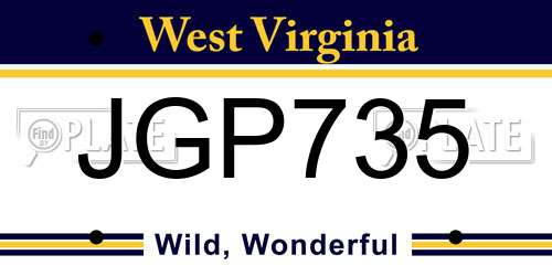 JGP735 West Virginia License Plate