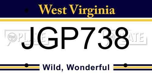 JGP738 West Virginia License Plate