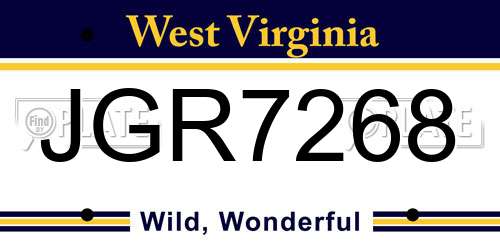 JGR7268 West Virginia License Plate
