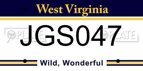 JGS047 West Virginia License Plate