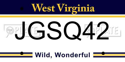 JGSQ42 West Virginia License Plate