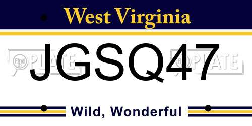 JGSQ47 West Virginia License Plate