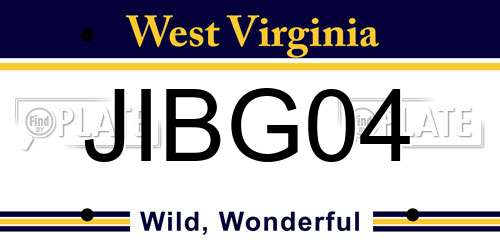 JIBG04 West Virginia License Plate