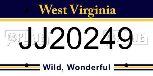 JJ20249 West Virginia License Plate