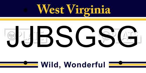 JJBSGSG West Virginia License Plate