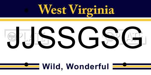 JJSSGSG West Virginia License Plate