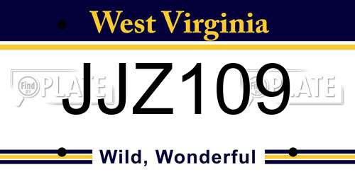 JJZ109 West Virginia License Plate