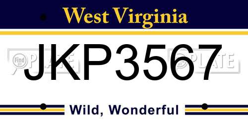 JKP3567 West Virginia License Plate
