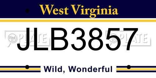 JLB3857 West Virginia License Plate