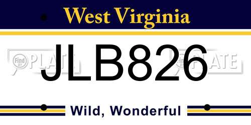 JLB826 West Virginia License Plate