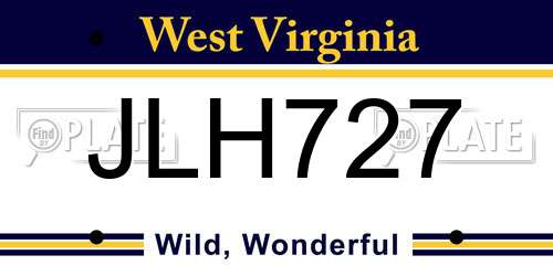 JLH727 West Virginia License Plate