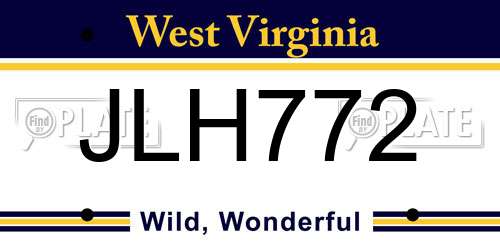 JLH772 West Virginia License Plate