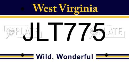 JLT775 West Virginia License Plate