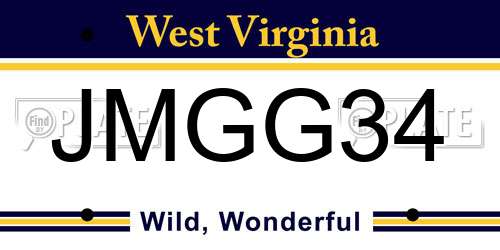 JMGG34 West Virginia License Plate