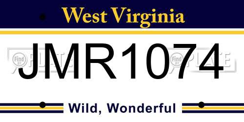 JMR1074 West Virginia License Plate