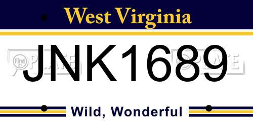 JNK1689 West Virginia License Plate