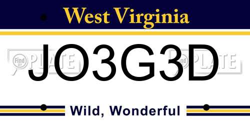 JO3G3D West Virginia License Plate