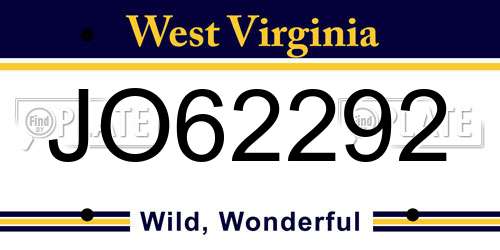 JO62292 West Virginia License Plate