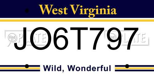 JO6T797 West Virginia License Plate