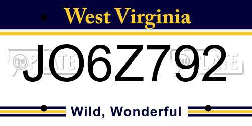 JO6Z792 West Virginia License Plate