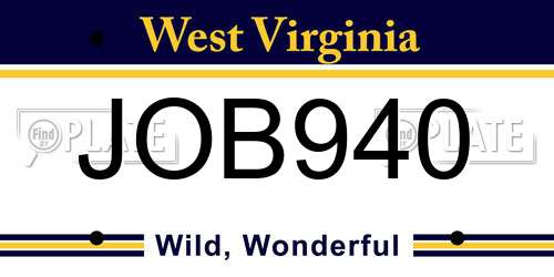 JOB940 West Virginia License Plate