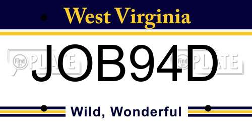 JOB94D West Virginia License Plate