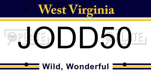JODD50 West Virginia License Plate