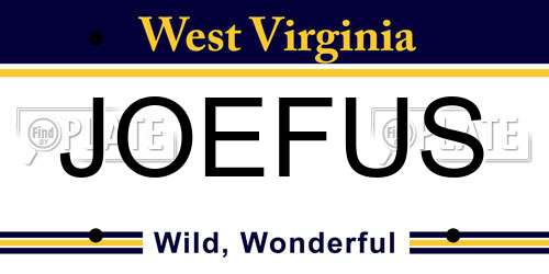 JOEFUS West Virginia License Plate