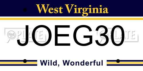 JOEG30 West Virginia License Plate