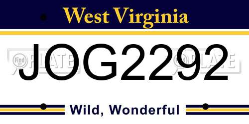 JOG2292 West Virginia License Plate